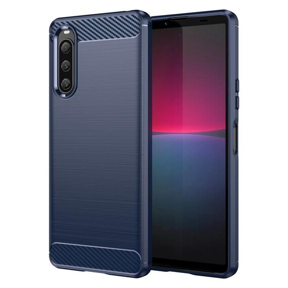 Per Sony Xperia 10 V Custodia per telefono in fibra di carbonio TPU con texture spazzolata (blu)