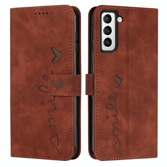 Per Samsung Galaxy S23 5G Skin Feel Custodia per telefono in pelle con motivo a cuore (marrone)