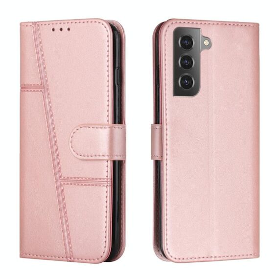 Per Samsung Galaxy S23 5G Custodia in pelle con fibbia in vitello con cuciture (rosa)