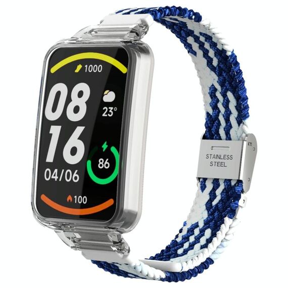 Per Xiaomi Mi Band 7 Pro Cinturino integrato con fibbia in nylon intrecciato (bianco blu)