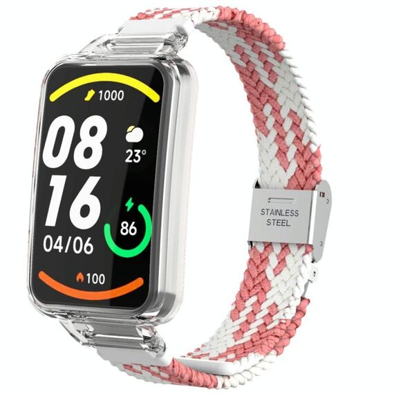 Per Xiaomi Mi Band 7 Pro Cinturino integrato con fibbia in nylon intrecciato (bianco rosa)