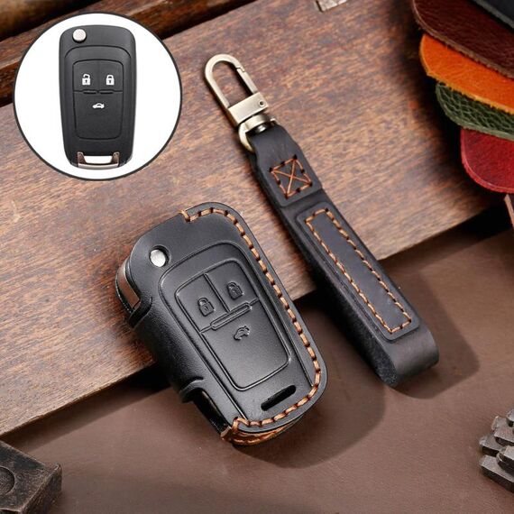 Custodia protettiva per chiave in pelle di vacchetta pieghevole per auto Chevrolet Hallmo (nero)