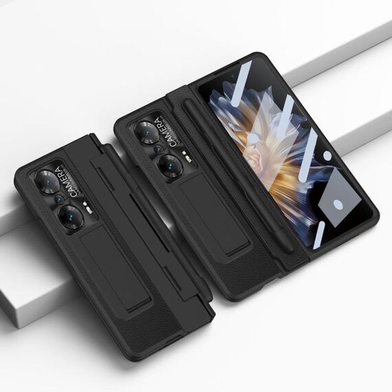 Custodia per telefono con cerniera a copertura totale integrata per Honor Magic Vs con stilo (nero)