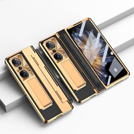 Custodia per telefono con cerniera a copertura totale integrata per Honor Magic Vs con stilo (oro + nero)