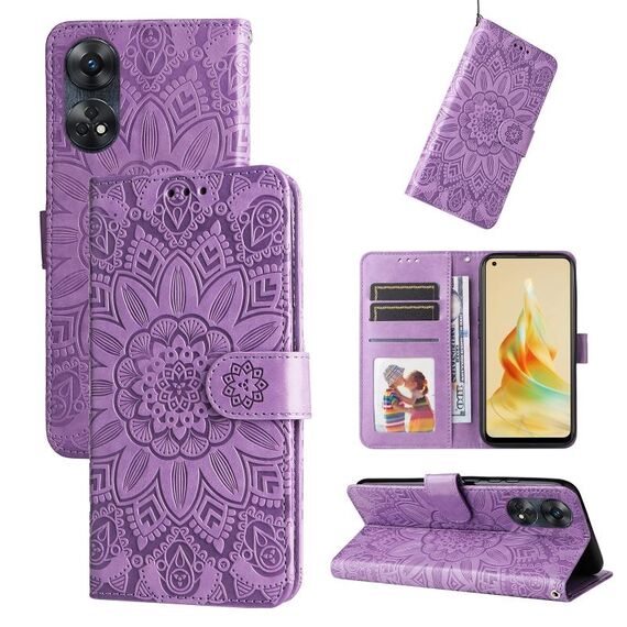 Per OPPO Reno8 T 4G Custodia in pelle di girasole goffrata (viola)