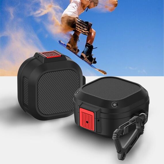 Custodia in silicone per auricolari wireless con interruttore e moschettone per Samsung Galaxy Buds Live / Buds2 / Buds Pro / Buds2 Pro (nero rosso)