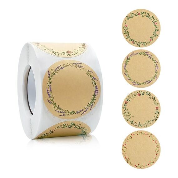 5 rotoli di carta kraft fiore pianta adesivo confezione regalo decorazione adesivo, dimensioni: 5,0 cm (B-92-50)