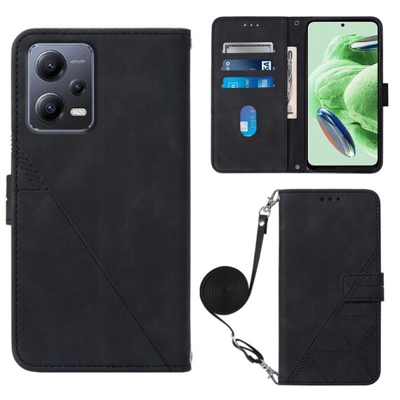 Per Xiaomi Redmi Note 12 Global Crossbody 3D Custodia in pelle con flip in rilievo (nero)