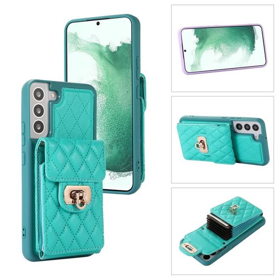 Custodia per telefono in pelle con slot per schede Samsung Galaxy S22 + 5G (verde menta)