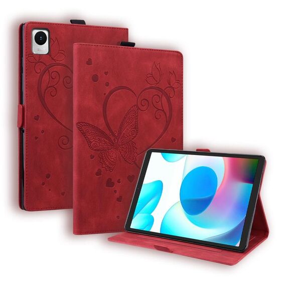 Per Realme Pad Mini Custodia per tablet in pelle con motivo a farfalla Love da 8,7 pollici con supporto e sonno (rosso)