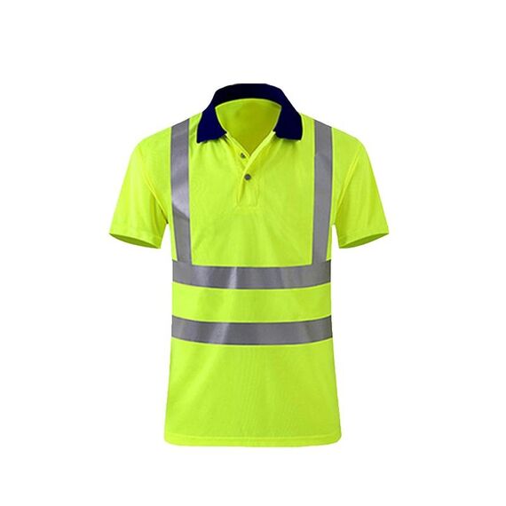 T-shirt riflettente ad asciugatura rapida Camicia da lavoro di sicurezza a maniche corte con risvolto, taglia: XXL (giallo fluorescente)