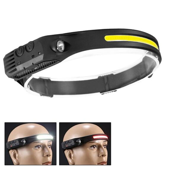W689-1 Luce rossa + bianca Lampada frontale con sensore di movimento ricaricabile USB COB Torcia da pesca all'aperto
