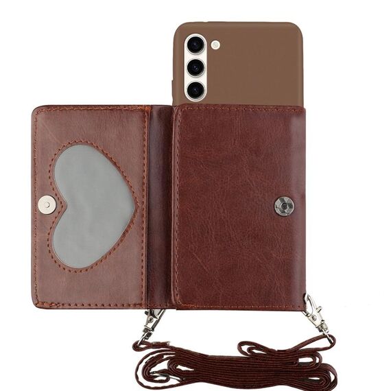 Per Samsung Galaxy S23 + 5G Crossbody Lanyard Wallet Card Bag Custodia per telefono (marrone)