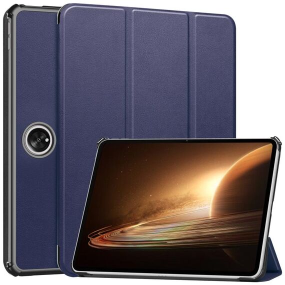 Per OPPO Pad 2 11,6 pollici Custer Pure Color 3-Fold Holder Custodia per tablet in pelle intelligente (blu scuro)