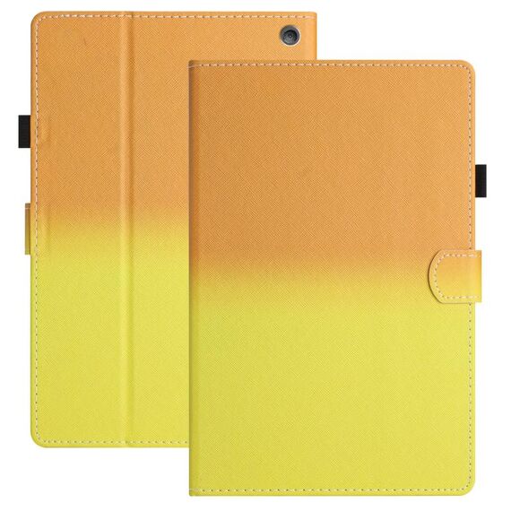 Per Amazon Kindle Fire HD10 / HD10 Plus 2021 Custodia per tablet in pelle sfumata con cuciture (giallo arancione)