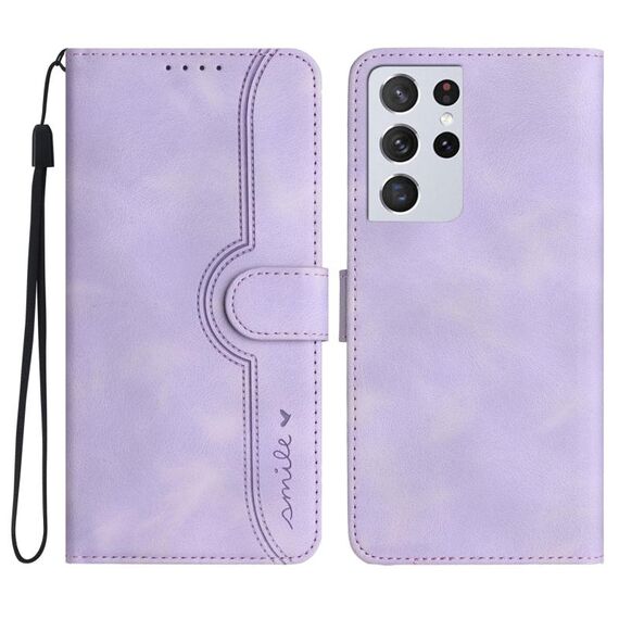 Custodia in pelle per Samsung Galaxy S21 Ultra 5G con motivo a cuore (viola)