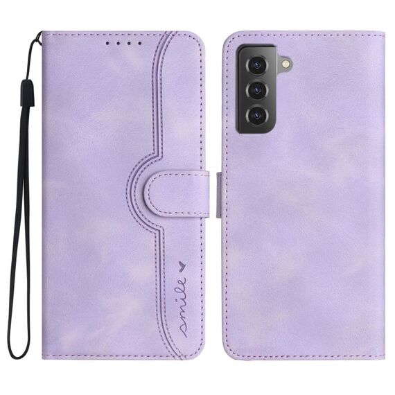 Custodia in pelle per Samsung Galaxy S22 5G con motivo a cuore (viola)
