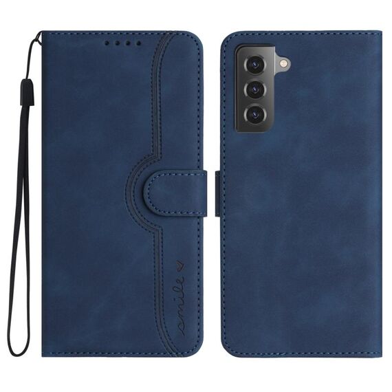 Custodia in pelle per Samsung Galaxy S22+ 5G con motivo a cuore (blu reale)