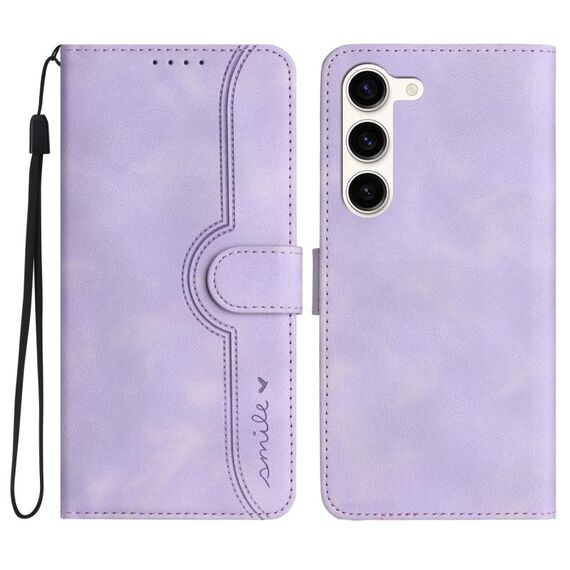 Custodia in pelle per Samsung Galaxy S23+ 5G con motivo a cuore (viola)