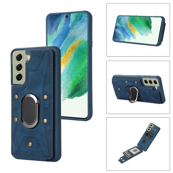 Per Samsung Galaxy S21+ 5G Armor Ring Wallet Cover posteriore Custodia per telefono (blu)