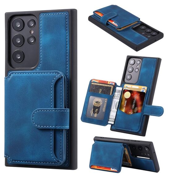 Per Samsung Galaxy S22 Ultra 5G Skin Feel Dream Spazzola antifurto Custodia antiurto portatile per scheda di pelle (blu pavone)