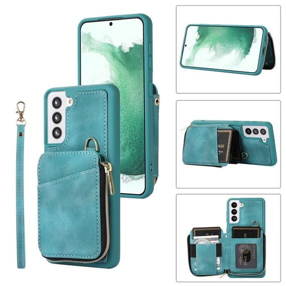 Per Samsung Galaxy S22+ 5G Zipper Card Bag Cover posteriore Custodia per telefono (turchese)