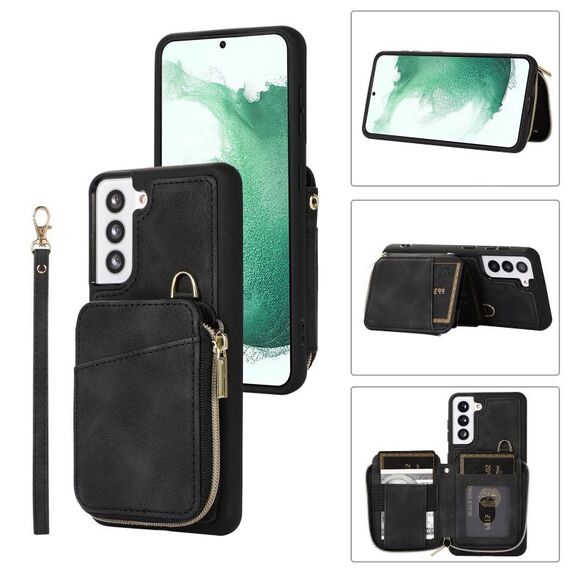 Per Samsung Galaxy S22 + 5G Zipper Card Bag Cover posteriore Custodia per telefono (nero)