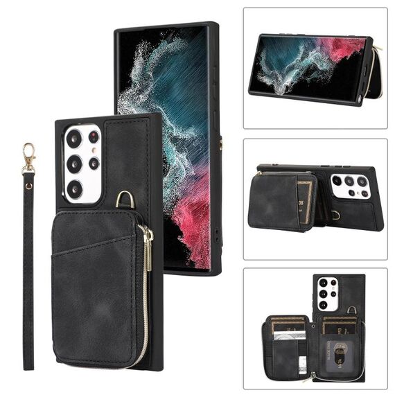 Per Samsung Galaxy S22 Ultra 5G Zipper Card Bag Cover posteriore Custodia per telefono (nero)
