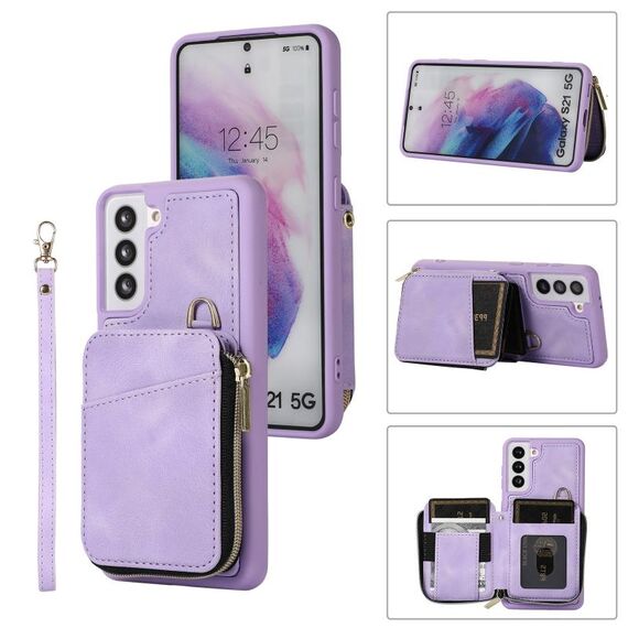 Per Samsung Galaxy S21+ 5G Zipper Card Bag Cover posteriore Custodia per telefono (viola)