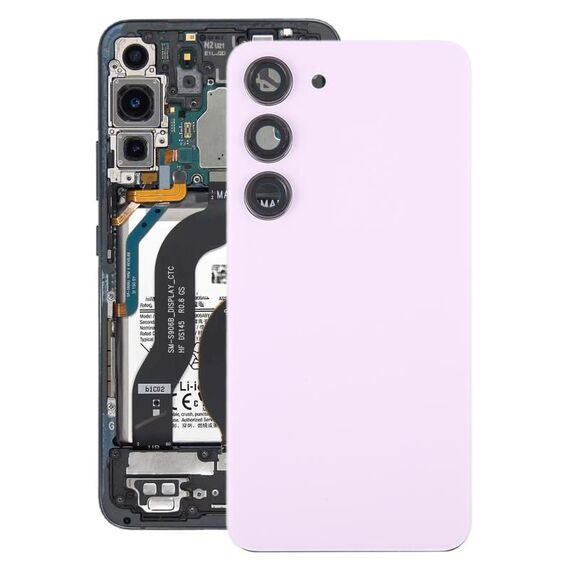 Per Samsung Galaxy S23 SM-S911B Coperchio posteriore batteria in vetro OEM con copriobiettivo fotocamera (rosa)