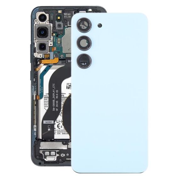 Per Samsung Galaxy S23 SM-S911B Coperchio posteriore batteria in vetro OEM con copriobiettivo fotocamera (blu)