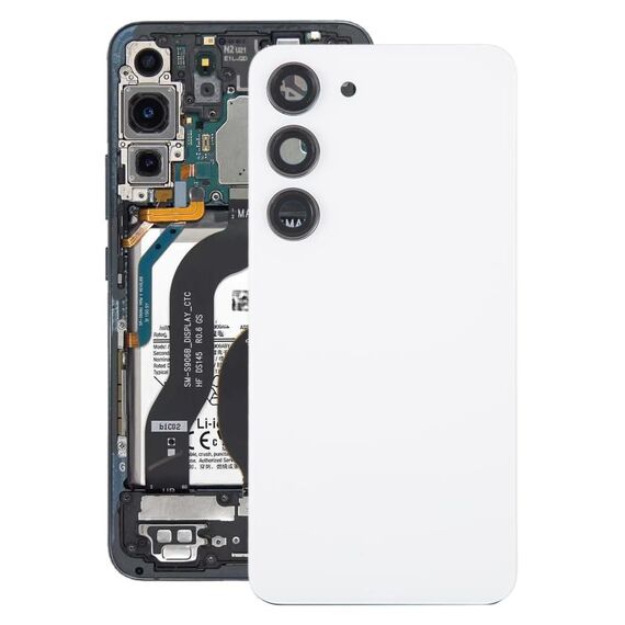 Per Samsung Galaxy S23 SM-S911B Coperchio posteriore batteria in vetro OEM con copriobiettivo fotocamera (bianco)