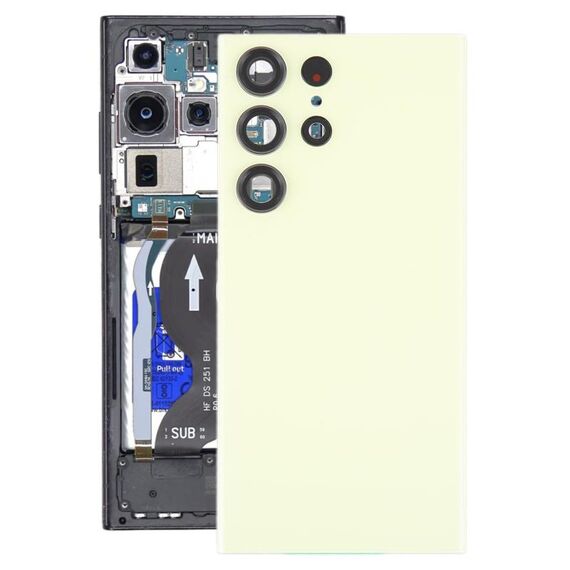Cover posteriore in vetro per batteria Samsung Galaxy S23 Ultra SM-S918 con copriobiettivo fotocamera (giallo)