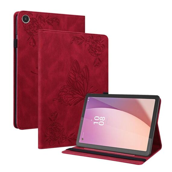 Per Lenovo Tab M8 4a generazione TB-300FU Custodia per tablet in pelle goffrata fiore farfalla (rosso)