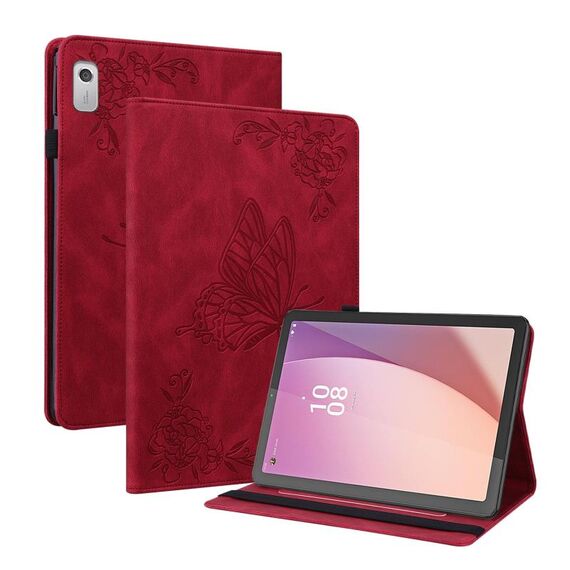 Custodia per tablet in pelle goffrata fiore farfalla per Lenovo Tab M9 (rosso)