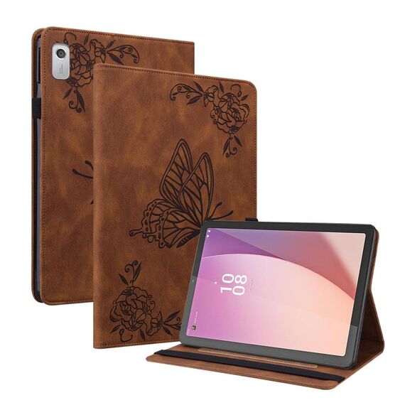 Custodia per tablet in pelle goffrata fiore farfalla per Lenovo Tab M9 (marrone)