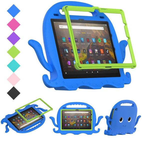 Per Amazon Kindle Fire HD10 2021 Octopus Style EVA + Custodia per tablet PC con cinturino (blu)