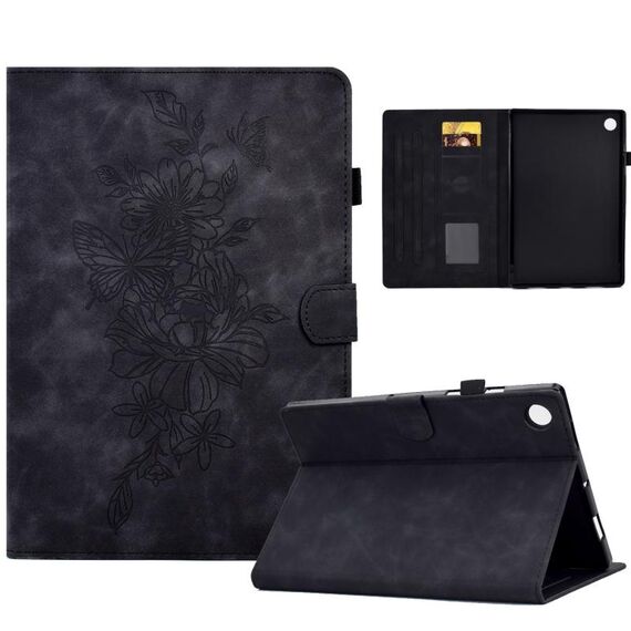 Per Huawei MatePad SE Custodia per tablet in pelle goffrata farfalla peonia (nera)