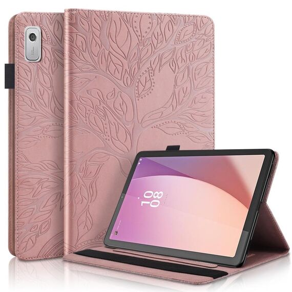 Per Lenovo Tab M9 Custodia per tablet in pelle goffrata con albero della vita (oro rosa)