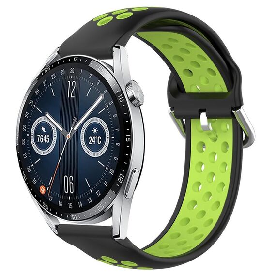Per Huawei Watch GT3 42mm 20mm Cinturino sportivo in silicone traspirante traforato (nero + lime)