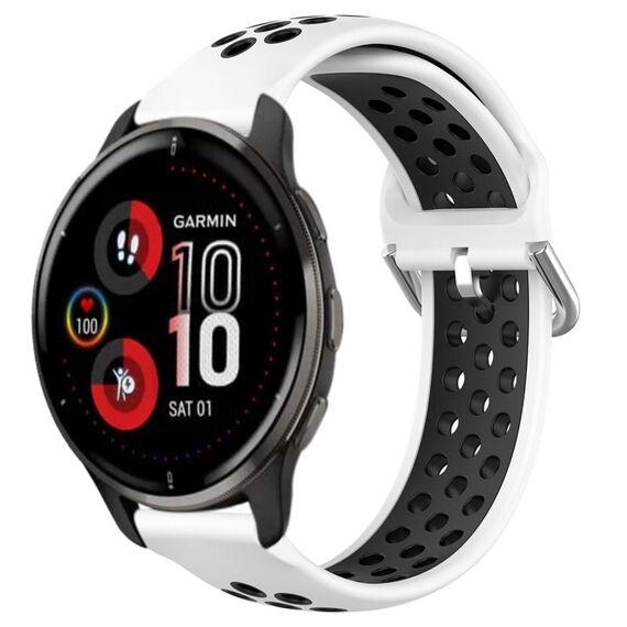 Per Garmin Venu 2 Plus 20mm Cinturino sportivo in silicone traspirante traforato (bianco + nero)