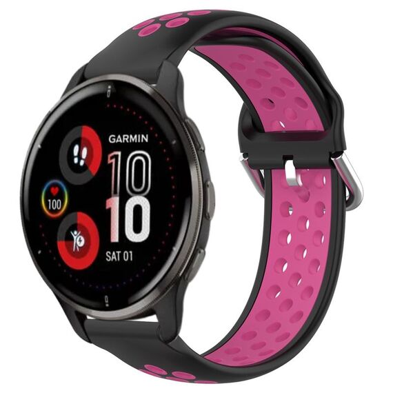 Per Garmin Venu 2 Plus 20mm Cinturino sportivo in silicone traspirante traforato (nero + rosa rossa)