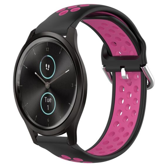 Per Garmin VivoMove Style 20mm Cinturino in silicone sportivo traforato traspirante (nero + rosa rossa)
