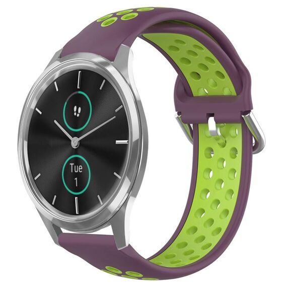 Per Garmin VivoMove Luxe 20mm Cinturino in silicone sportivo traforato traspirante (viola + lime)