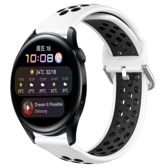 Per Huawei Watch 3 Cinturino in silicone sportivo traforato da 22 mm (bianco + nero)
