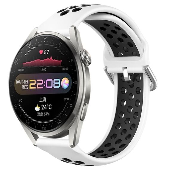 Per Huawei Watch 3 Pro 22mm Cinturino in silicone sportivo traforato traspirante (bianco + nero)