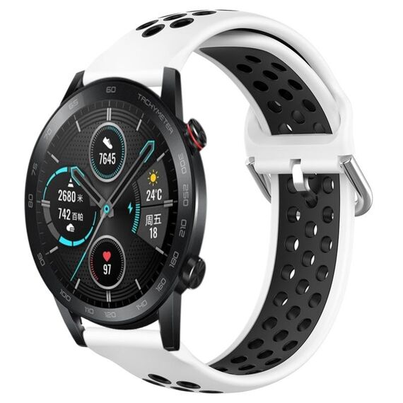 Per Honor Magic Watch 2 46mm 22mm Cinturino in silicone sportivo traforato traspirante (bianco + nero)