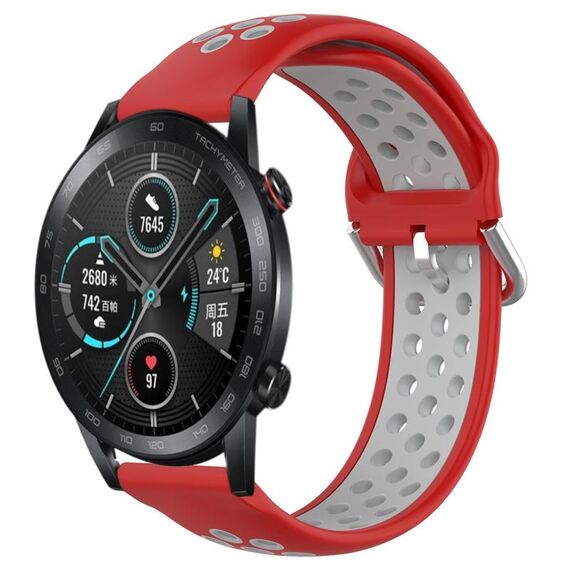 Per Honor Magic Watch 2 46mm 22mm Cinturino in silicone sportivo traforato traspirante (rosso + grigio)