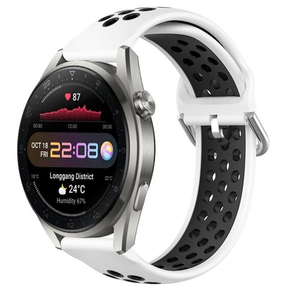 Per Huawei Watch 3 Pro Nuovo cinturino sportivo in silicone traspirante traforato da 22 mm (bianco + nero)