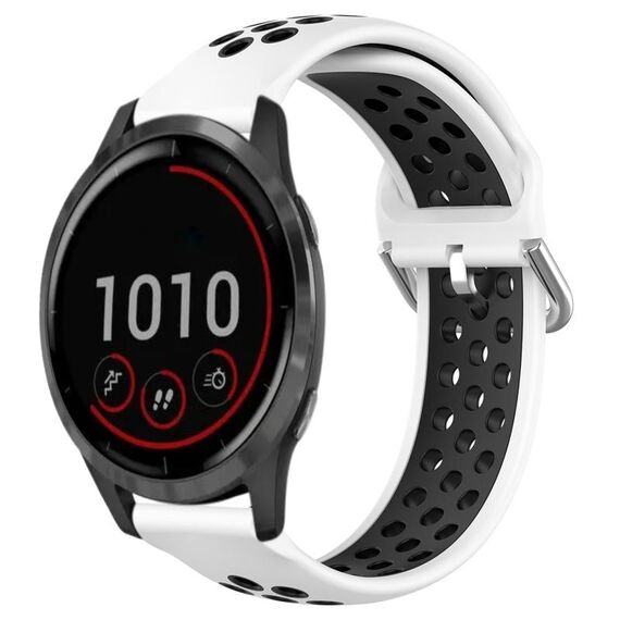 Per Garmin Vivoactive4 22mm Cinturino sportivo in silicone traspirante traforato (bianco + nero)